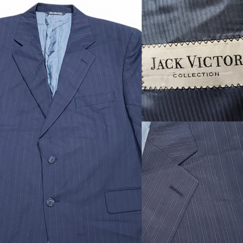 Jack Victor Loreto CT Navy Blue Pinstripe Wool Blazer Mens 44S Suit Jacket